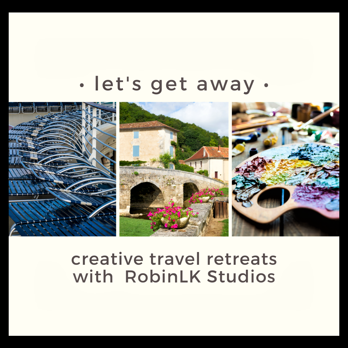 collage of creative travel retreat ideas