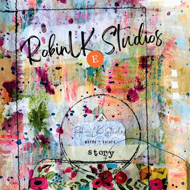 floral art paper with Etsy logo, the word "story" and shop name RobinLK Studios 