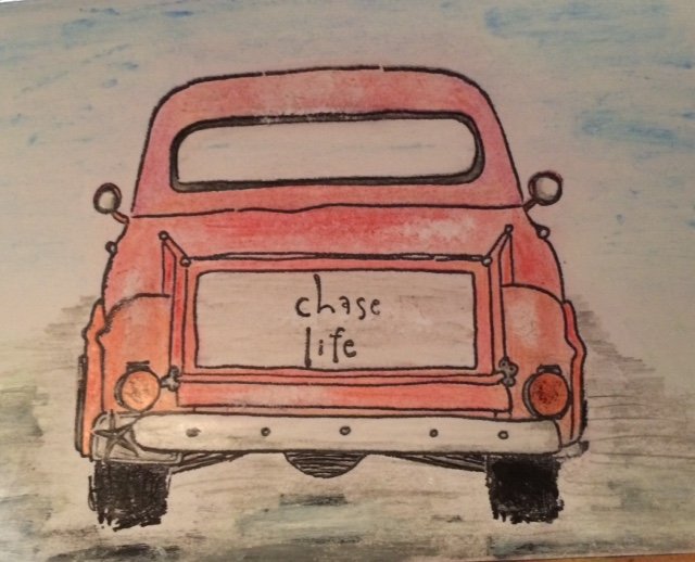 vintage truck drawing red