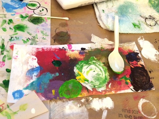 Paint palette on art studio table